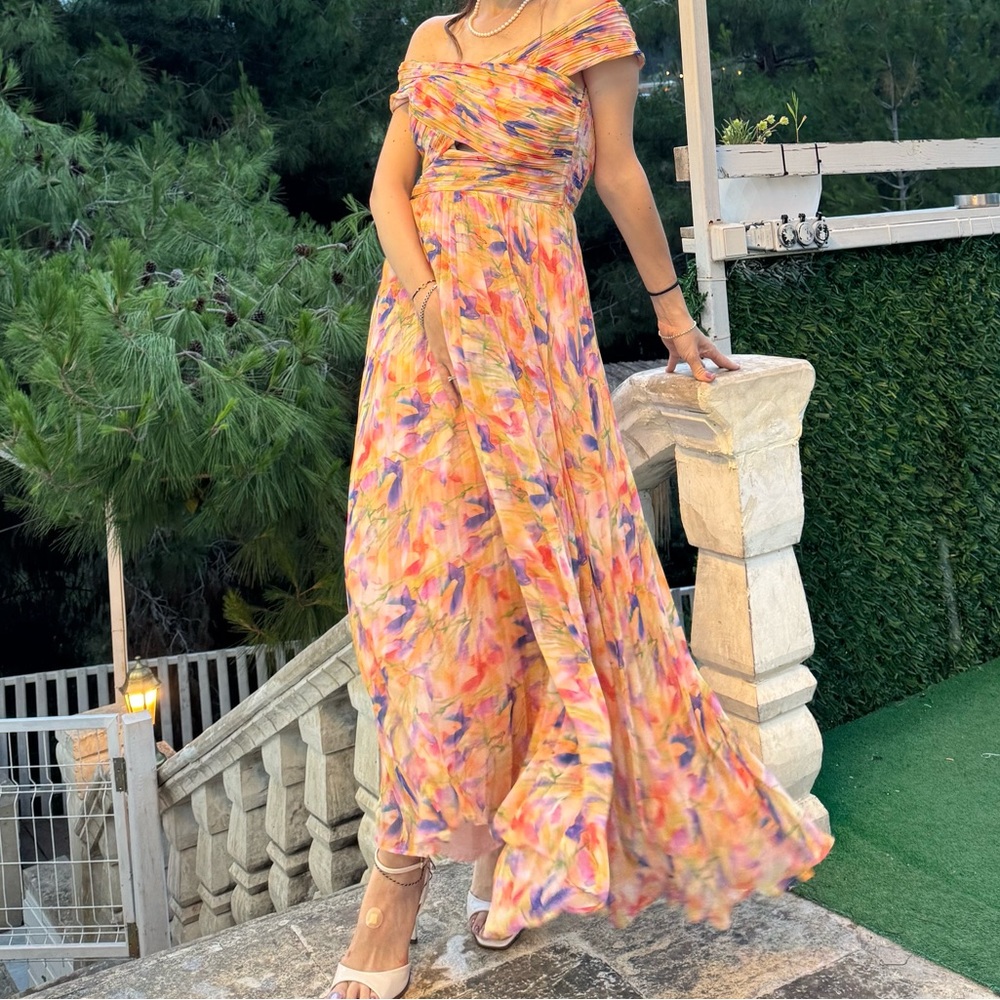 Astr Vibrant Multicolor Off-Shoulder Maxi Dress